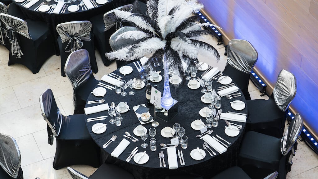 Tall Black & White Feathered Table Centres