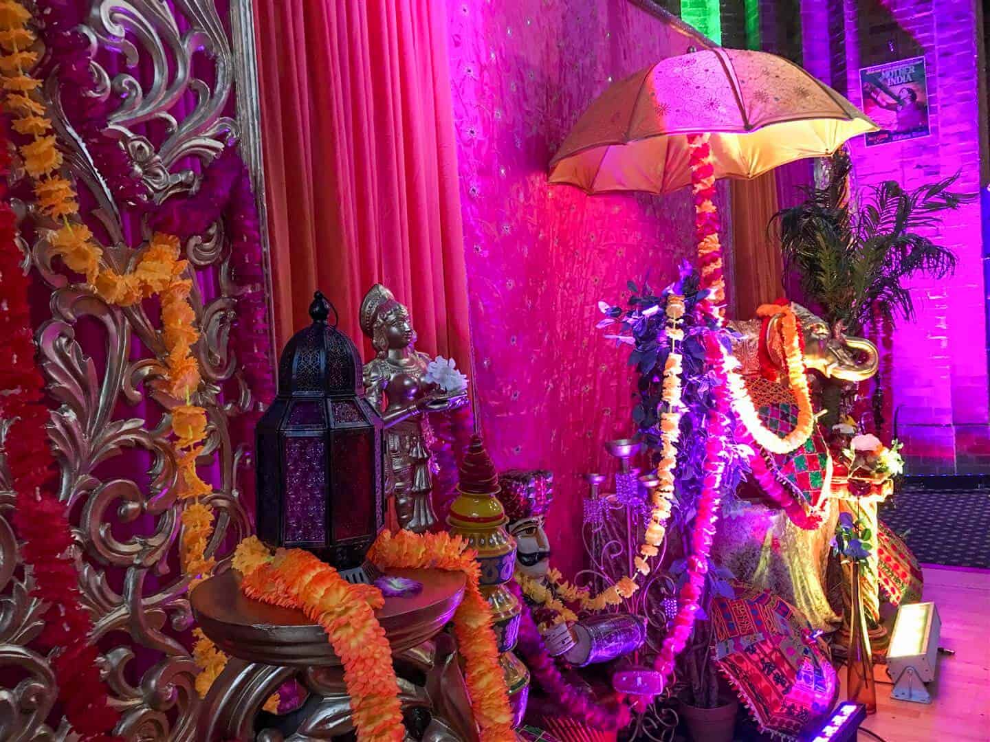 bollywood Indian shrine installation colour lights