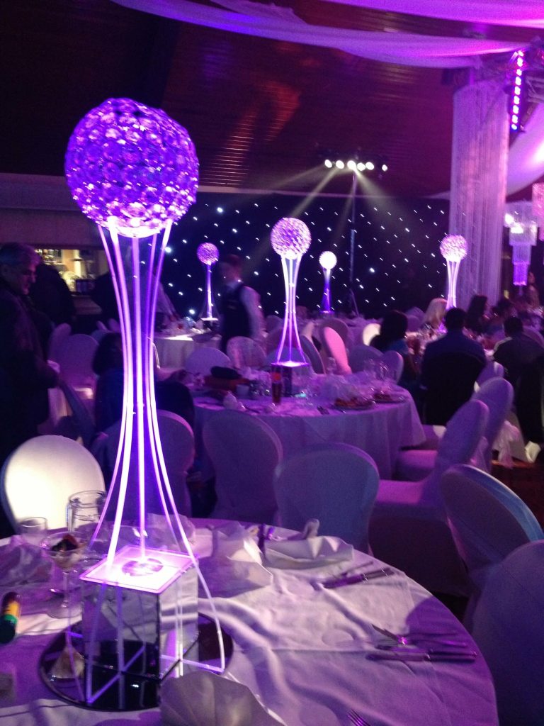 Crystal Ball Light Up Table Centres led light up table centre starcloth back drop