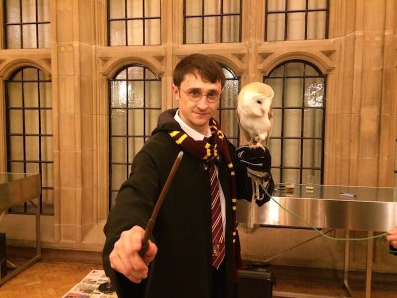 Harry Potter actor entertainer with real owl on hand