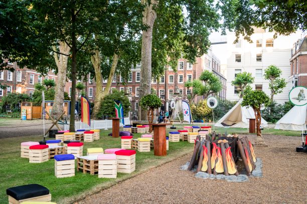 Low Colourful Pallet Seating at Outdoor Event