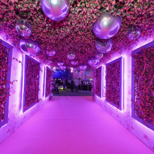Hot Pink Entrance Hall With Disco Balls
