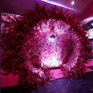 Hot Pink Flower Wall With Disco Ball