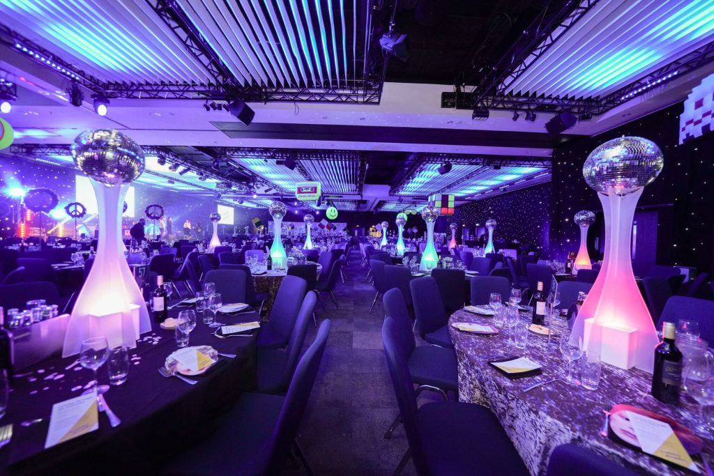 Eventologists Dancing Through The Decades Themed Event Light Up Discoball Table Centrepiece Hire