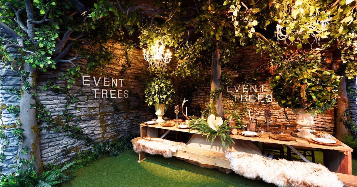 Eventologists Enchanted Forest Themed Event Large Artificial Faux Oak Tree Stone Wall Hire