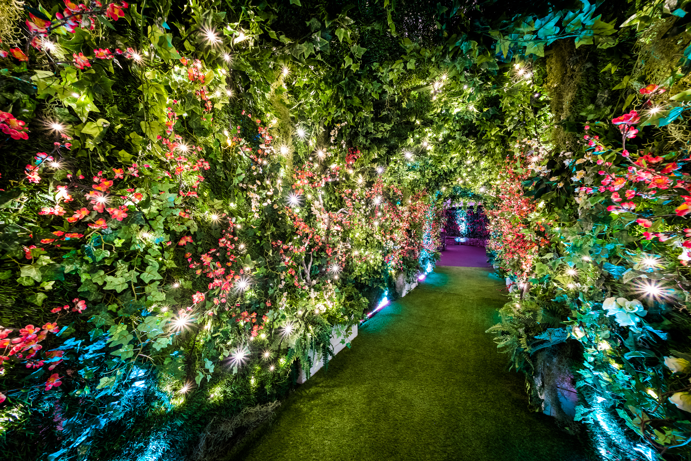 Eventologists Enchanted Woodland Themed Event Foliage Lightup Entrance Tunnel Hire