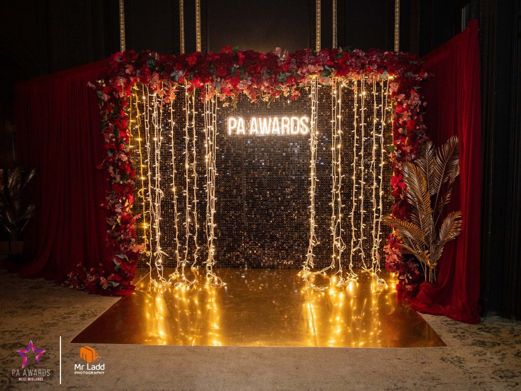 Eventologists Glam And Glitz Themed Event Black And Red Photo Backdrop Lightup Led Sign Prop Hire