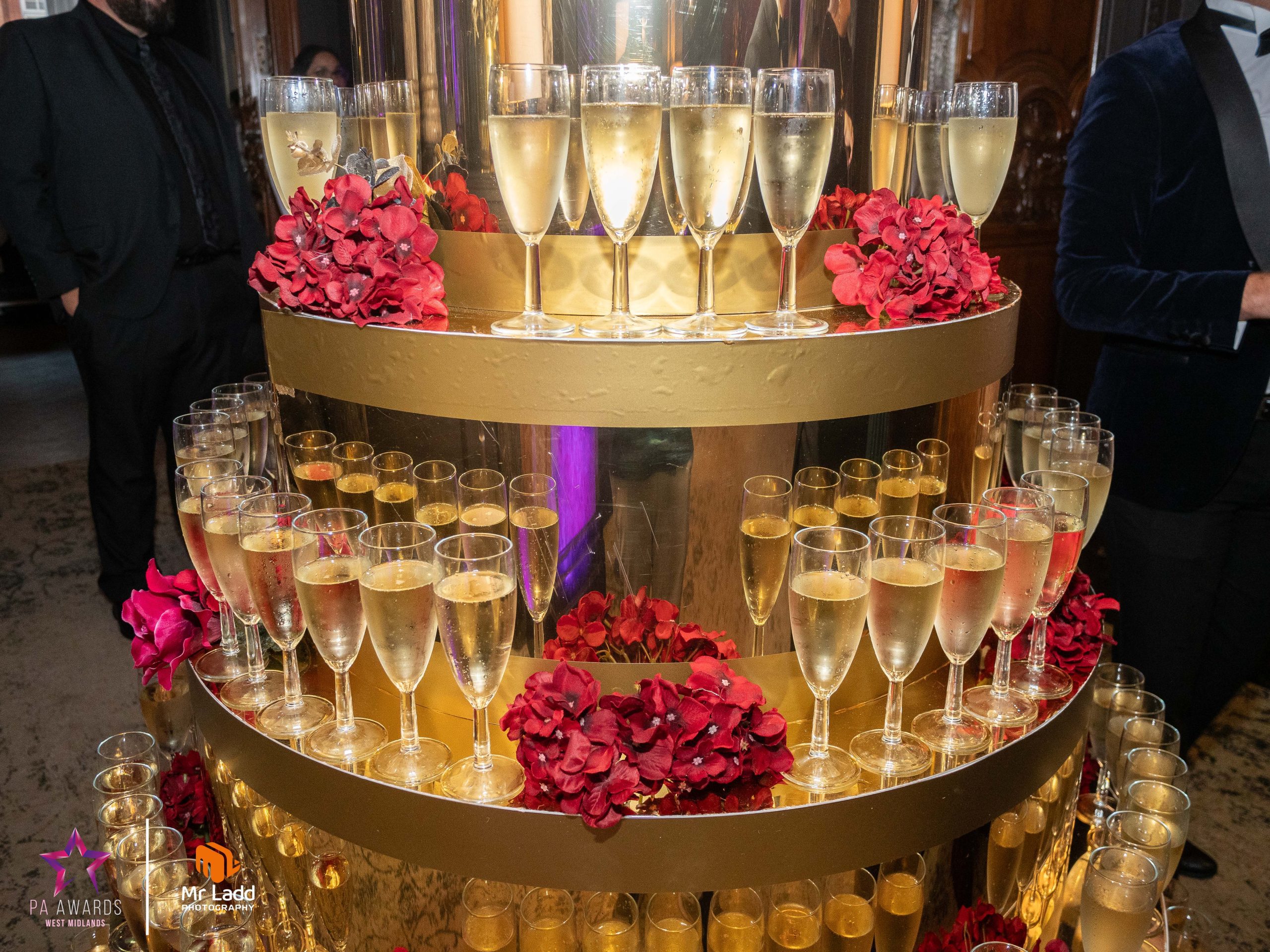 Eventologists Glam And Glitz Themed Event Gold Champagne Tower Prop Hire