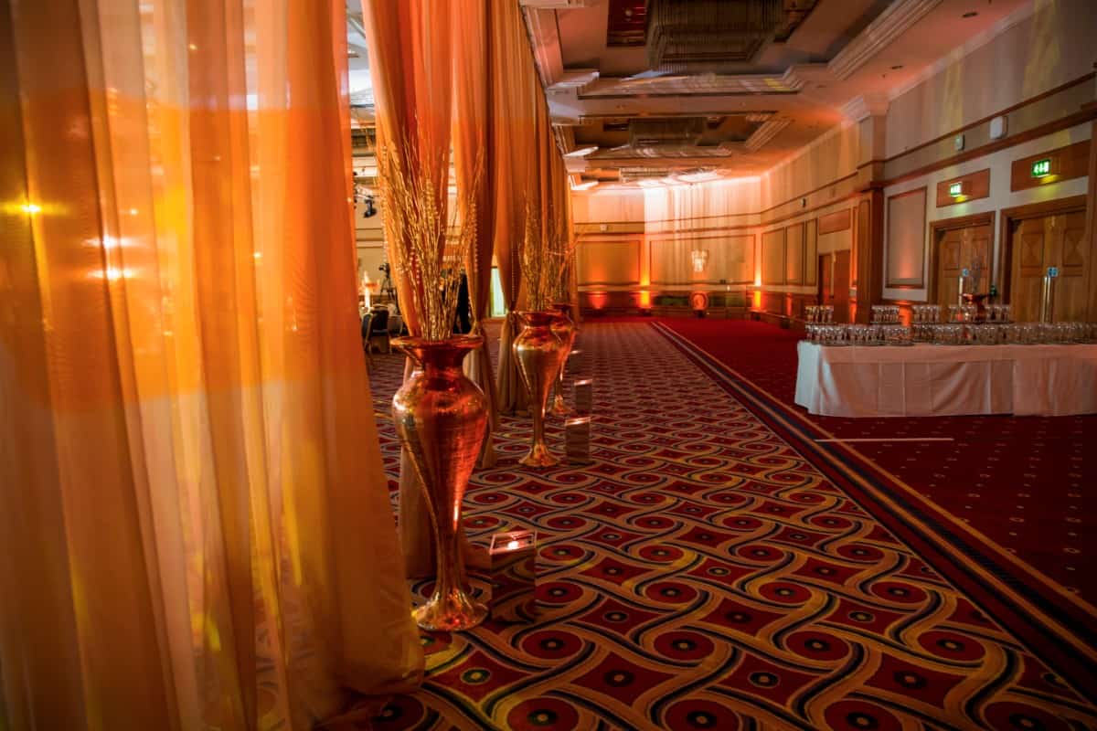 Eventologists Gold Themed Event Gold Wall Draping Hire