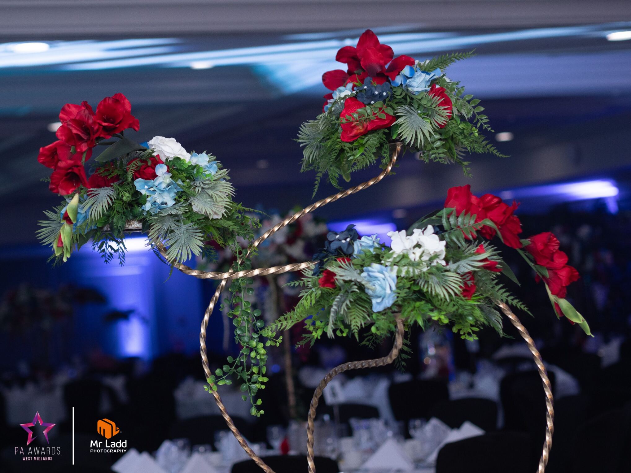 Eventologists Great British Themed Event Floral Red White Blue Table Centre Hire