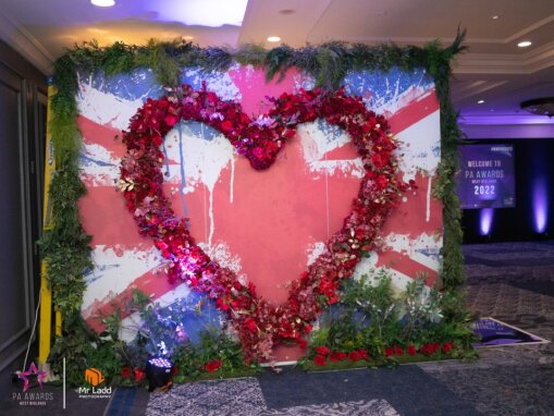 Eventologists Great British Themed Event Painted Backdrop Floral Heart Hire