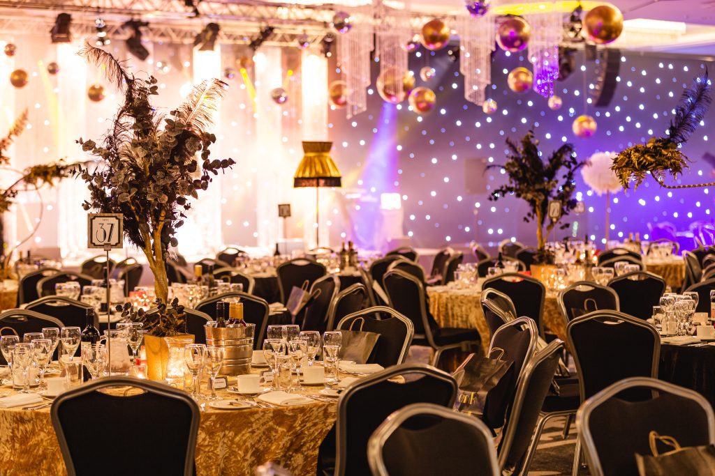 Eventologists Great Gatsby Themed Event Black And Gold Tree Table Centre Hire