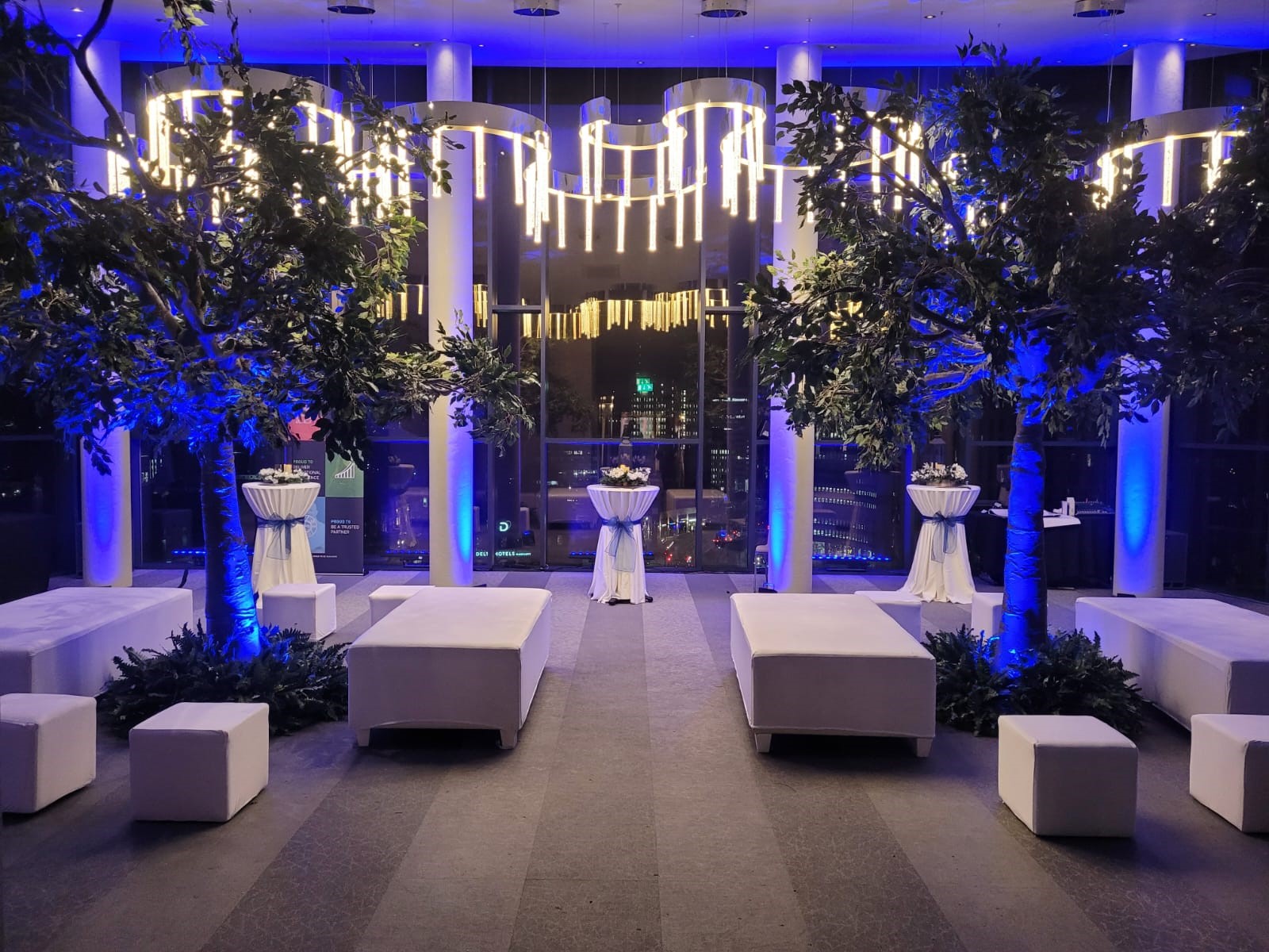 Eventologists Ibiza Themed Event White Furniture Chill Out Area Event Decor Tree Hire