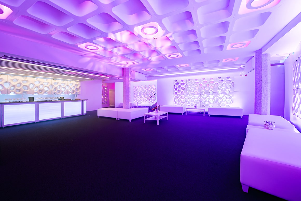 Eventologists Ibiza Themed Event White Led Bespoke Wall Ceiling Dressing Hire