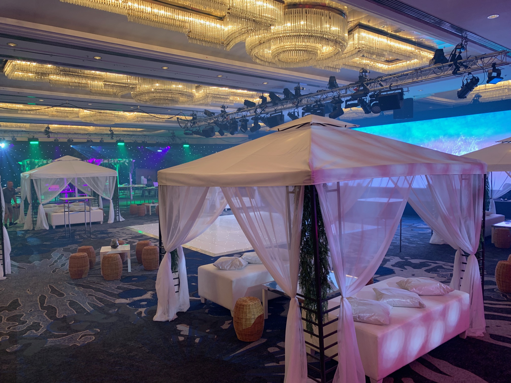 Eventologists Ibiza Themed Event White Marquee Inside Furniture Hire