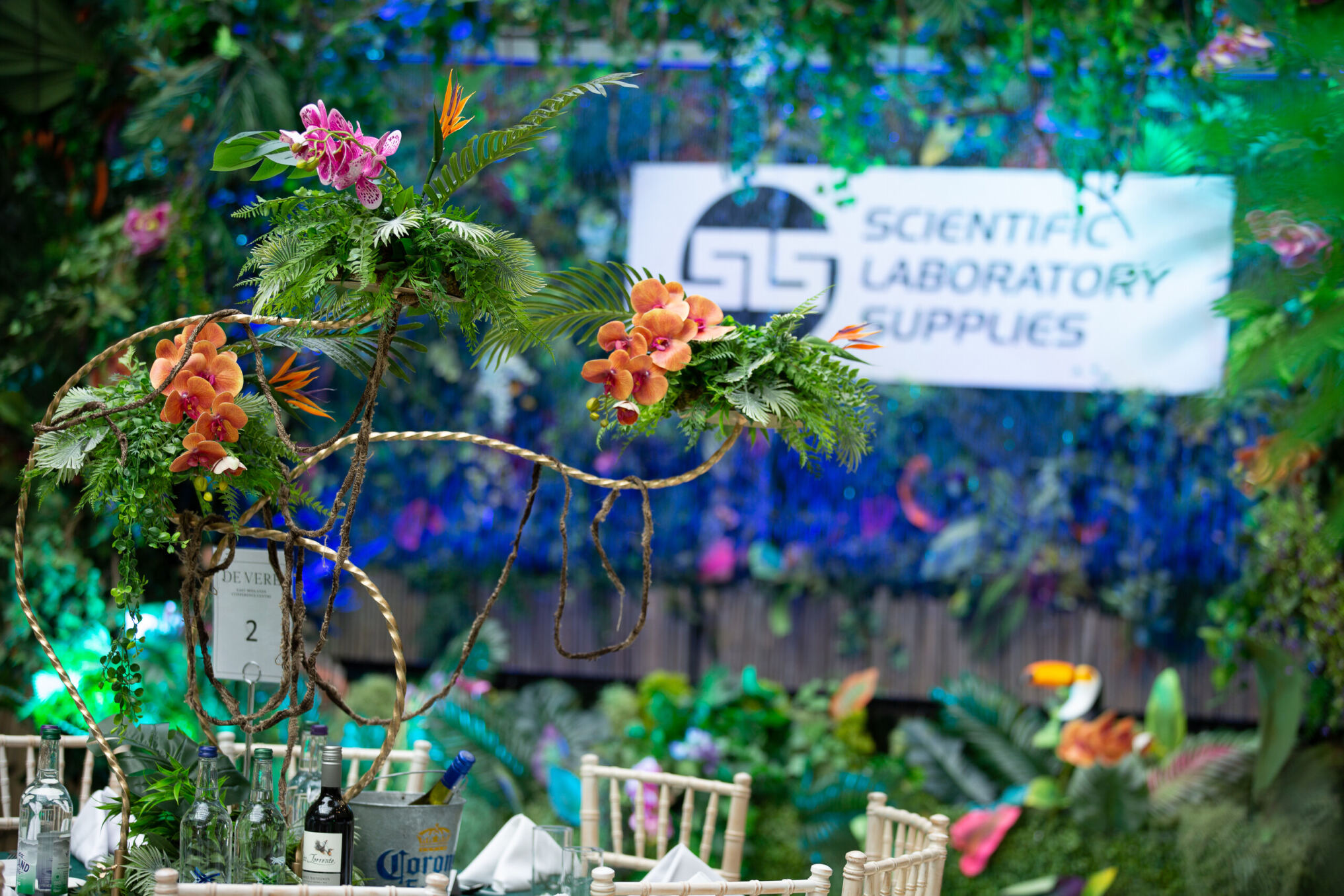 Eventologists Neon Jungle Themed Event Neon Floral Table Centre Hire