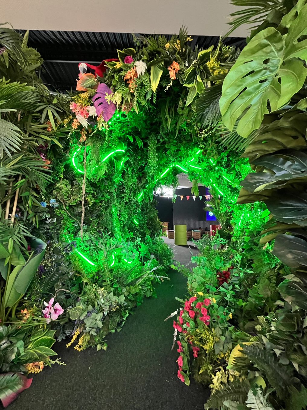 Eventologists Neon Jungle Themed Event Neon Foliage Tunnel Hire