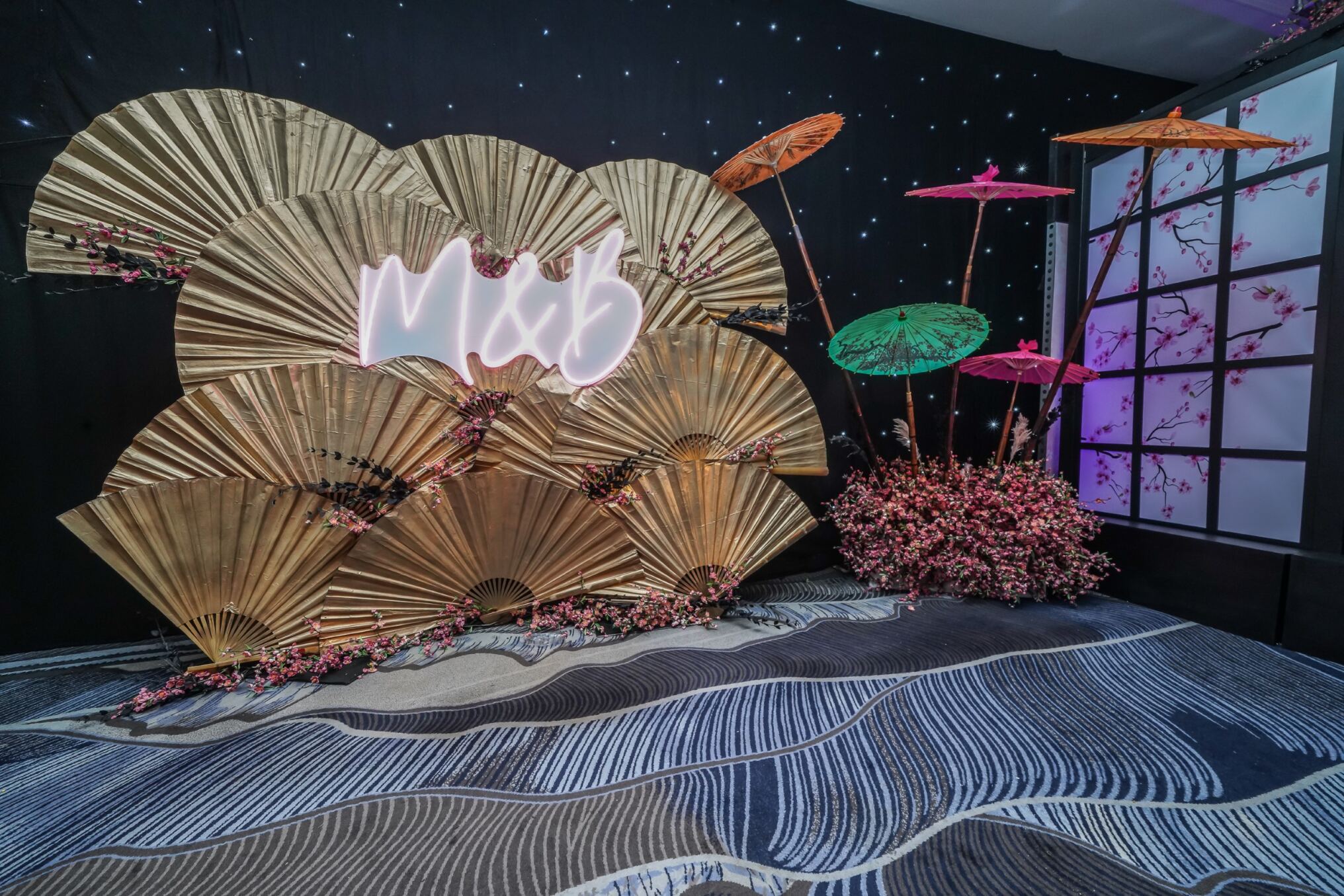 Eventologists Oriental Themed Event Chinese Fan Umbrella Backdrop Prop Hire