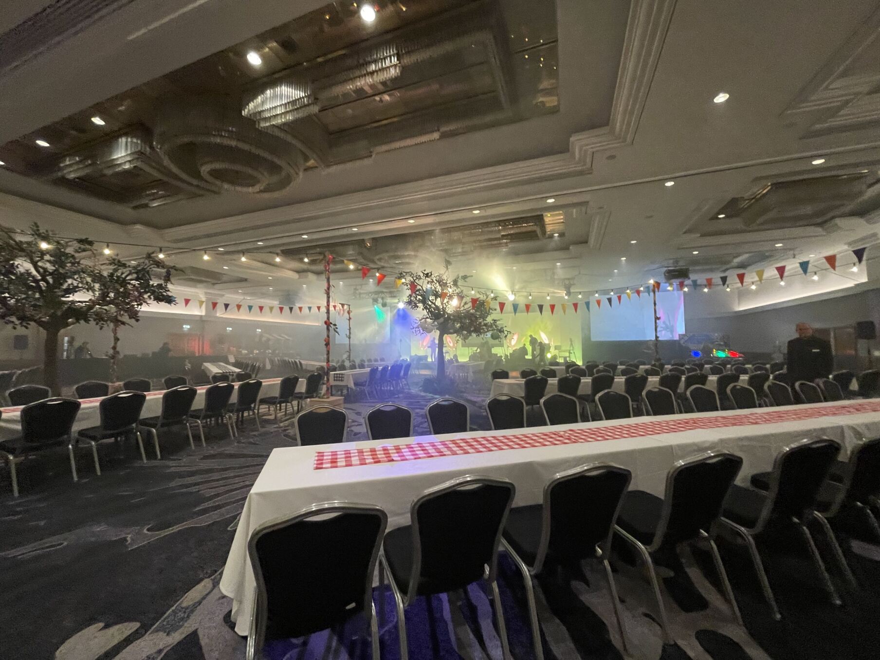 Eventologists Racing Themed Event Ceiling Bunting Dressing Artificial Tree Hire