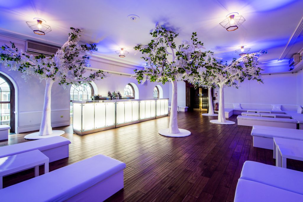 Eventologists White Themed Event White Artifical Tree Furniture Hire