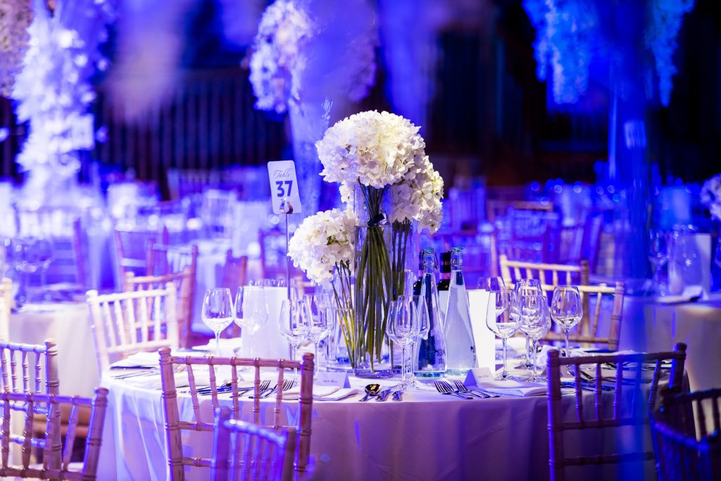Eventologists White Themed Event White Flower Cluster Table Centre Hire