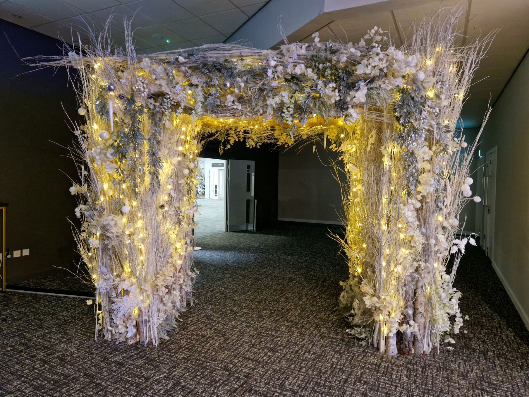 Eventologists Winter Wonderland Themed Event Gold Glitzy Twinkle Twig Tunnel Hire