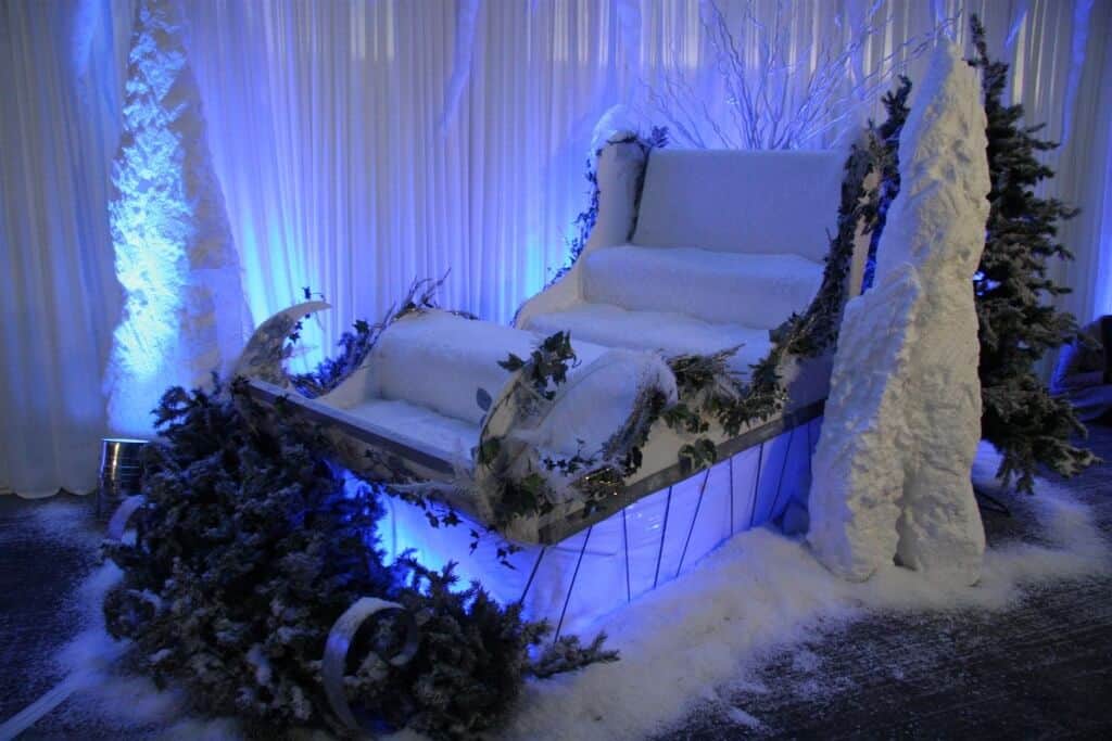 Eventologists Winter Wonderland Themed Event Ice Large Santa Sleigh Prop Hire