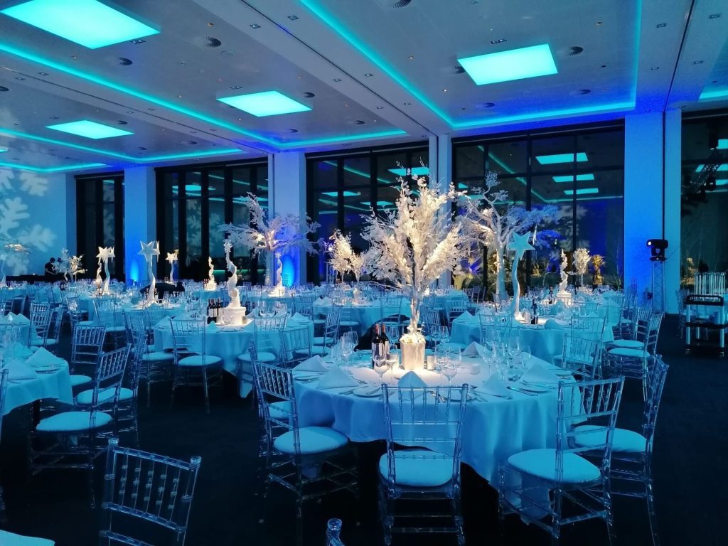 Eventologists Winter Wonderland Themed Event White Tree Table Centre Hire