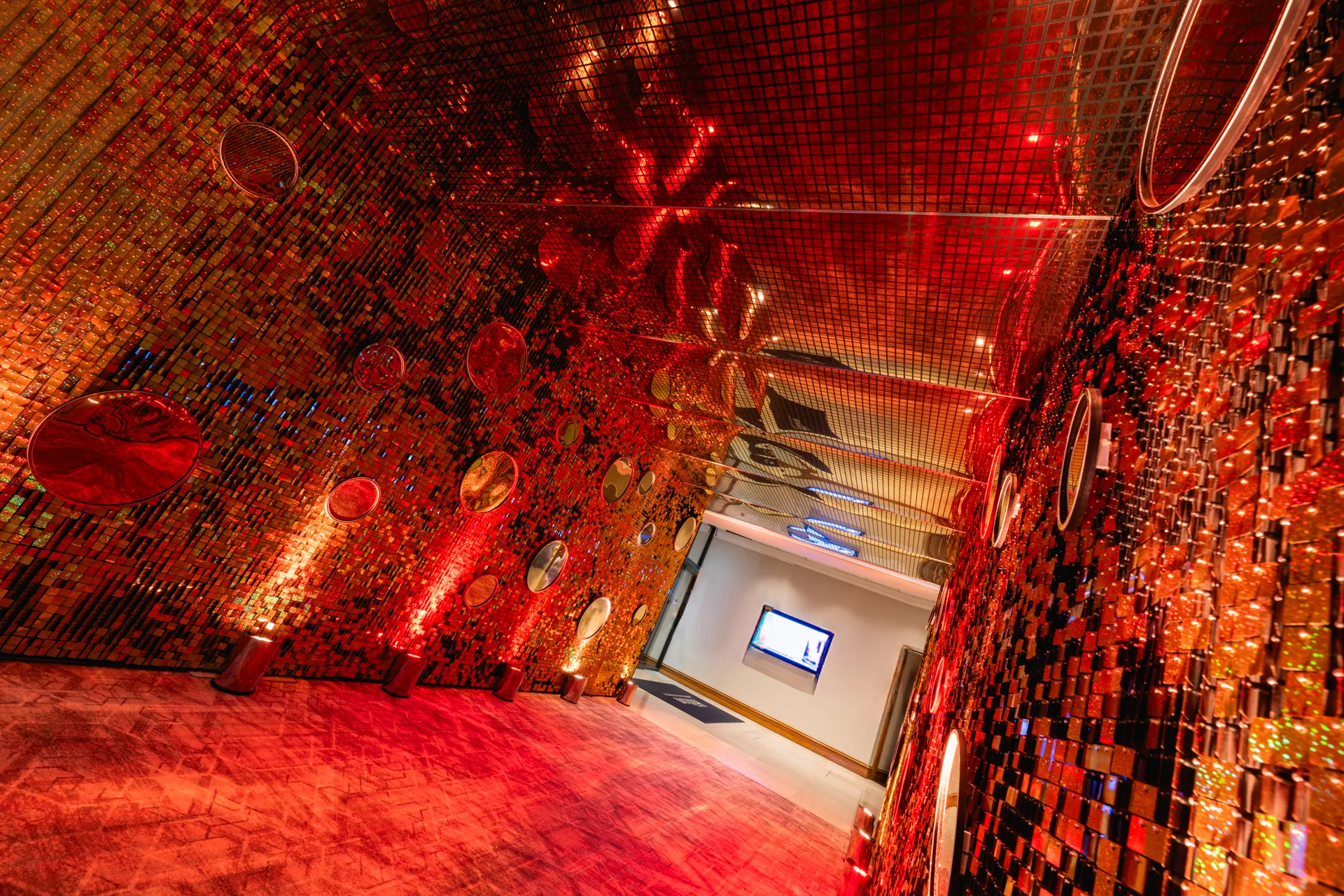 Gold Sequin Corridor with Mirror Disco Spots