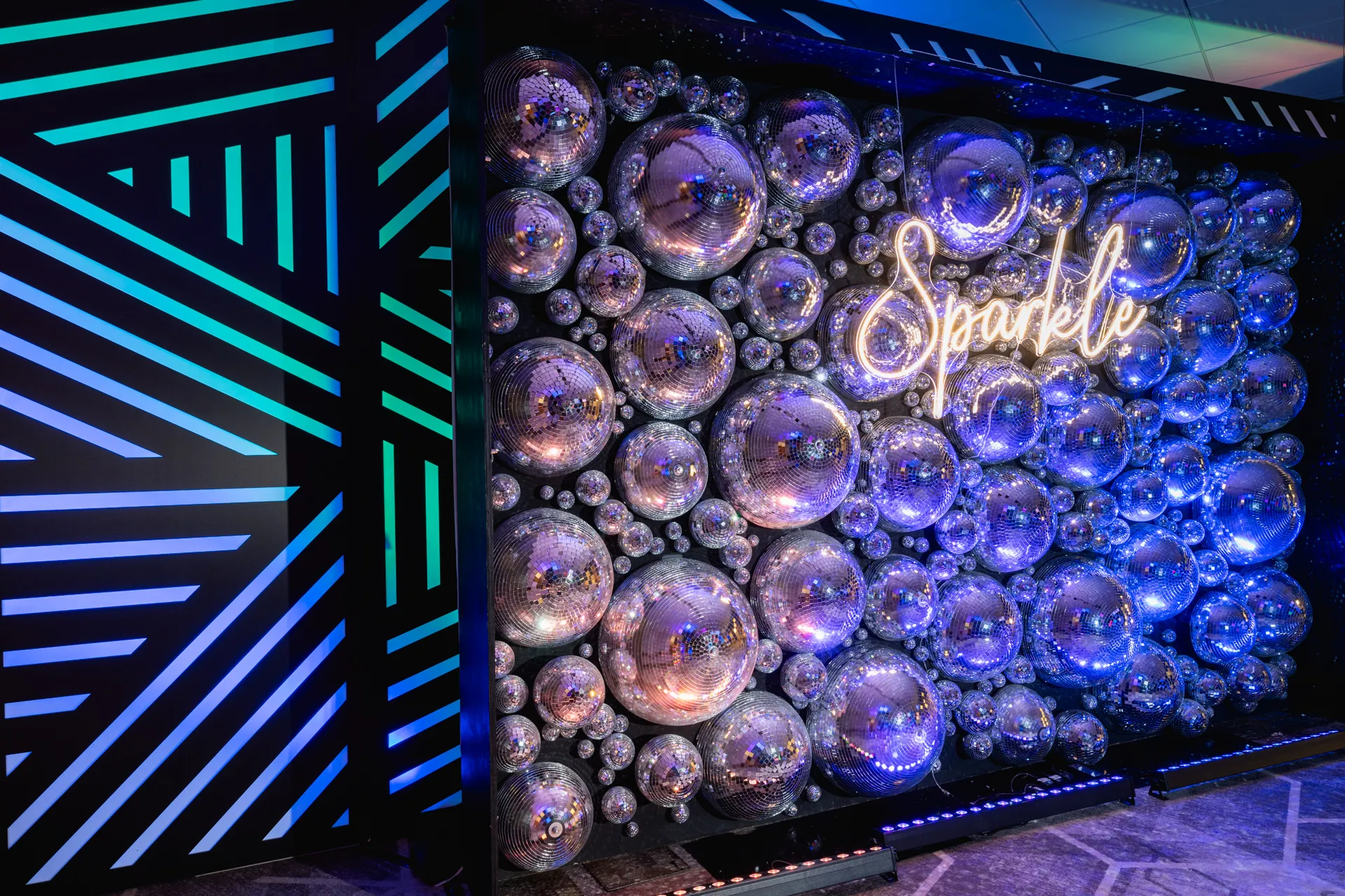 Mirror Ball Wall with Illuminated 'Sparkle' Sign