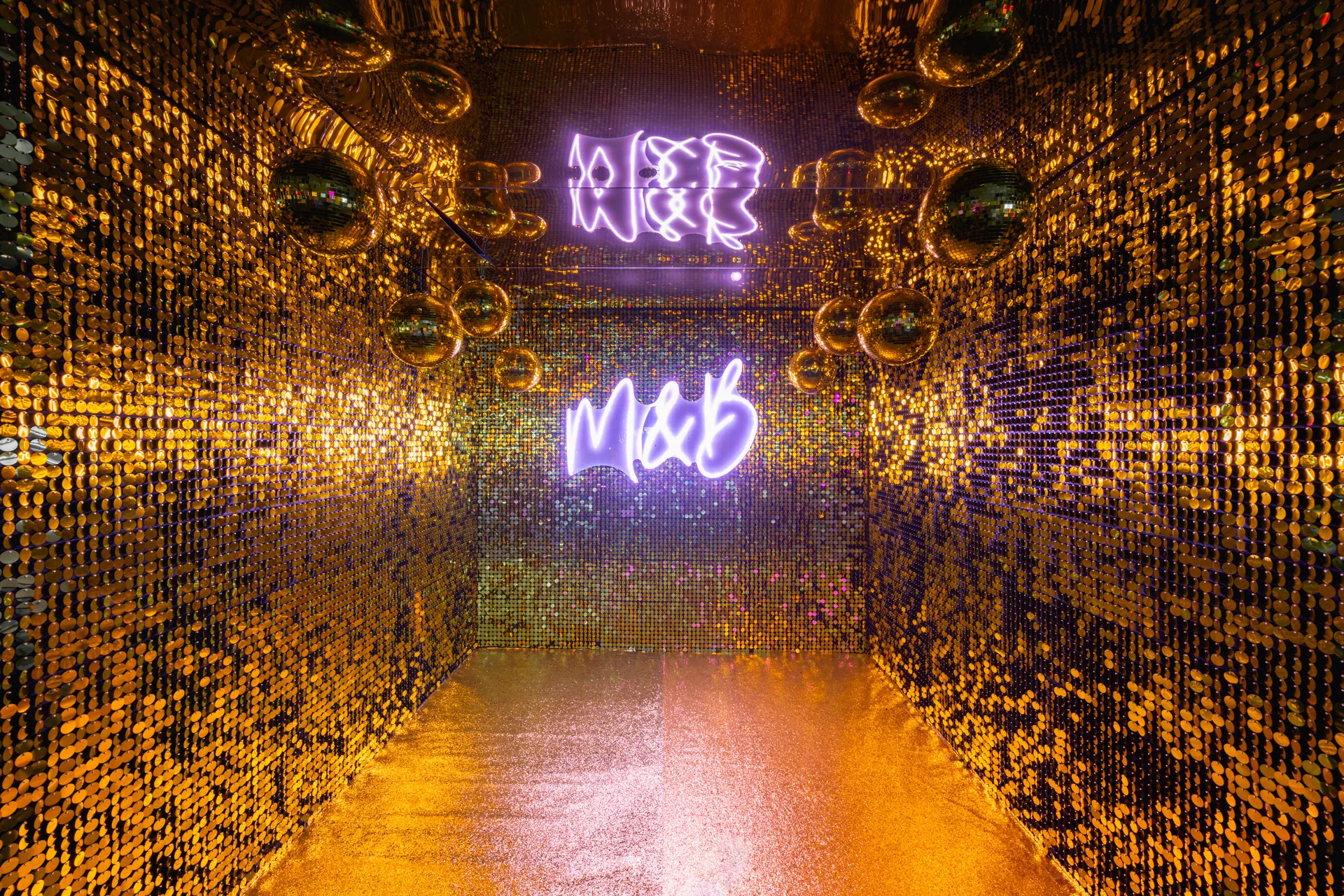 Gold Sequin Tunnel with Personalised Neon Monogram