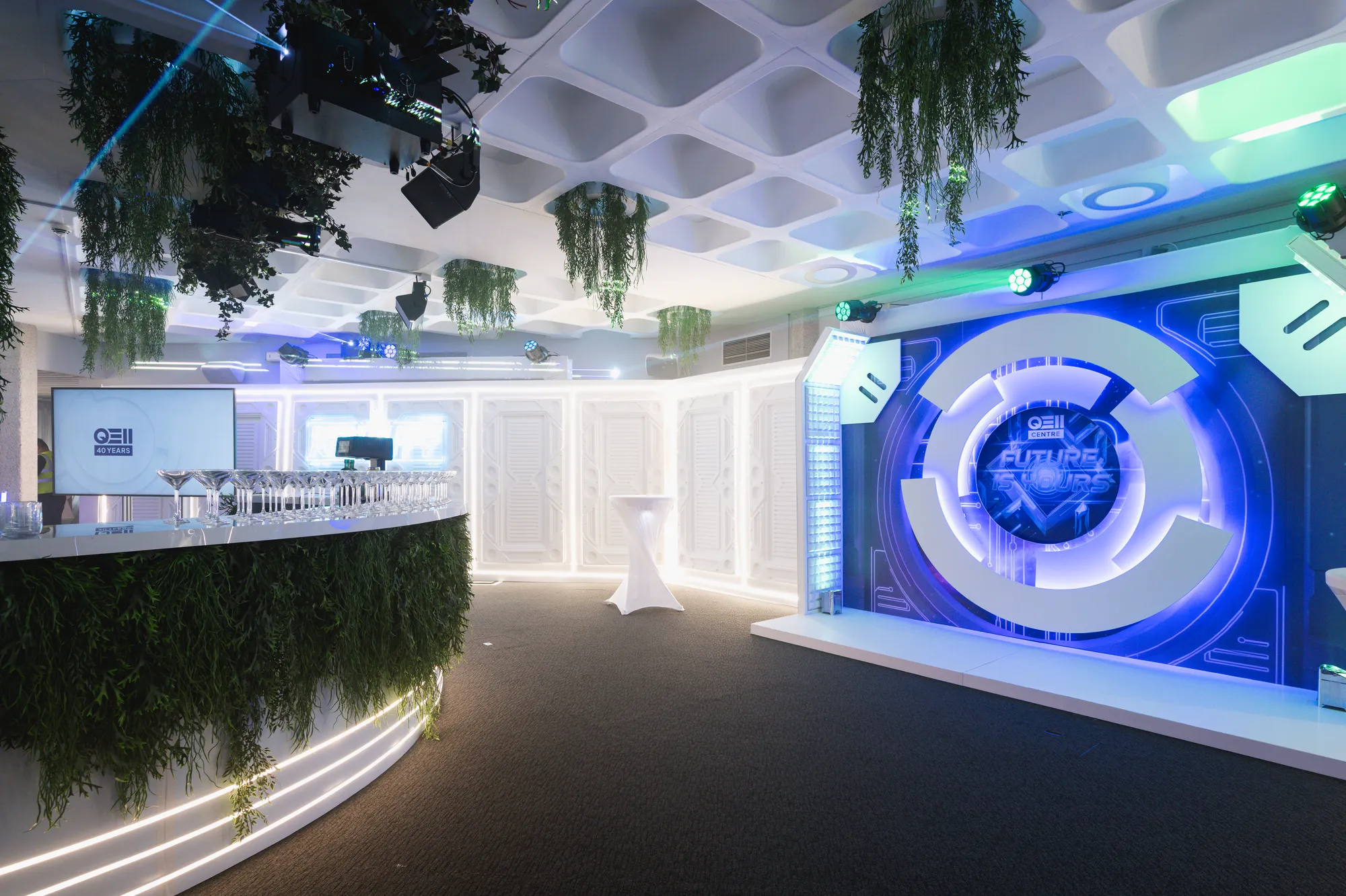 80s-Futuristic Branded Stage & Bar