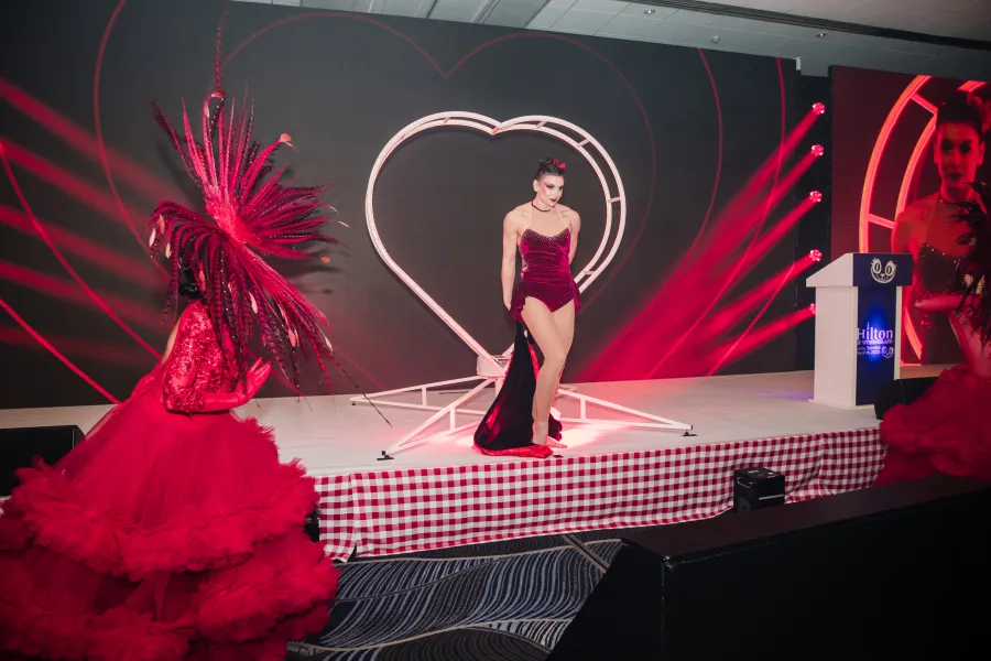 Queen of Hearts Catwalk Moment on a Heart-Framed Stage