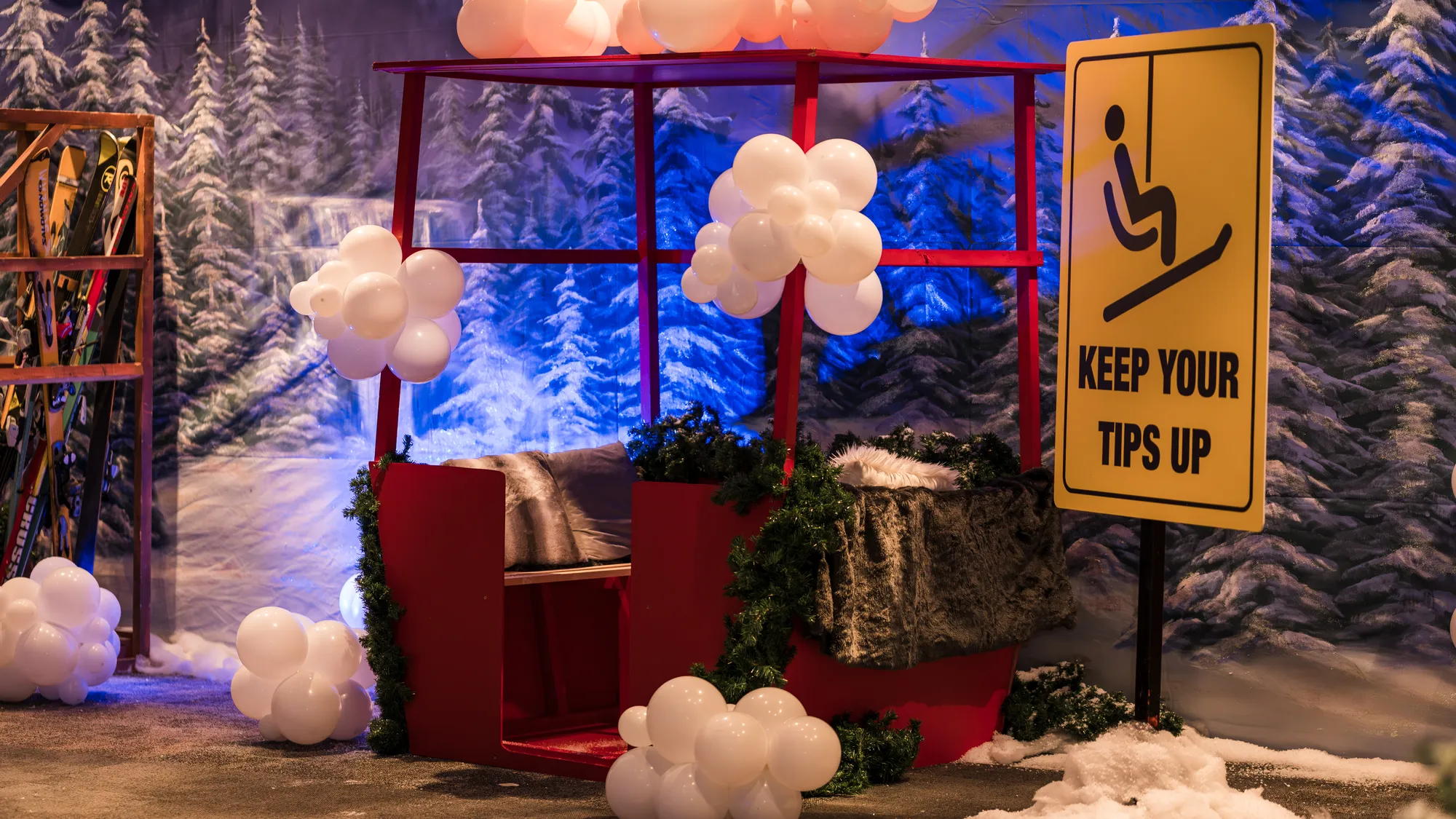 Gondola Photo Booth with 'Keep Your Tips Up' Sign