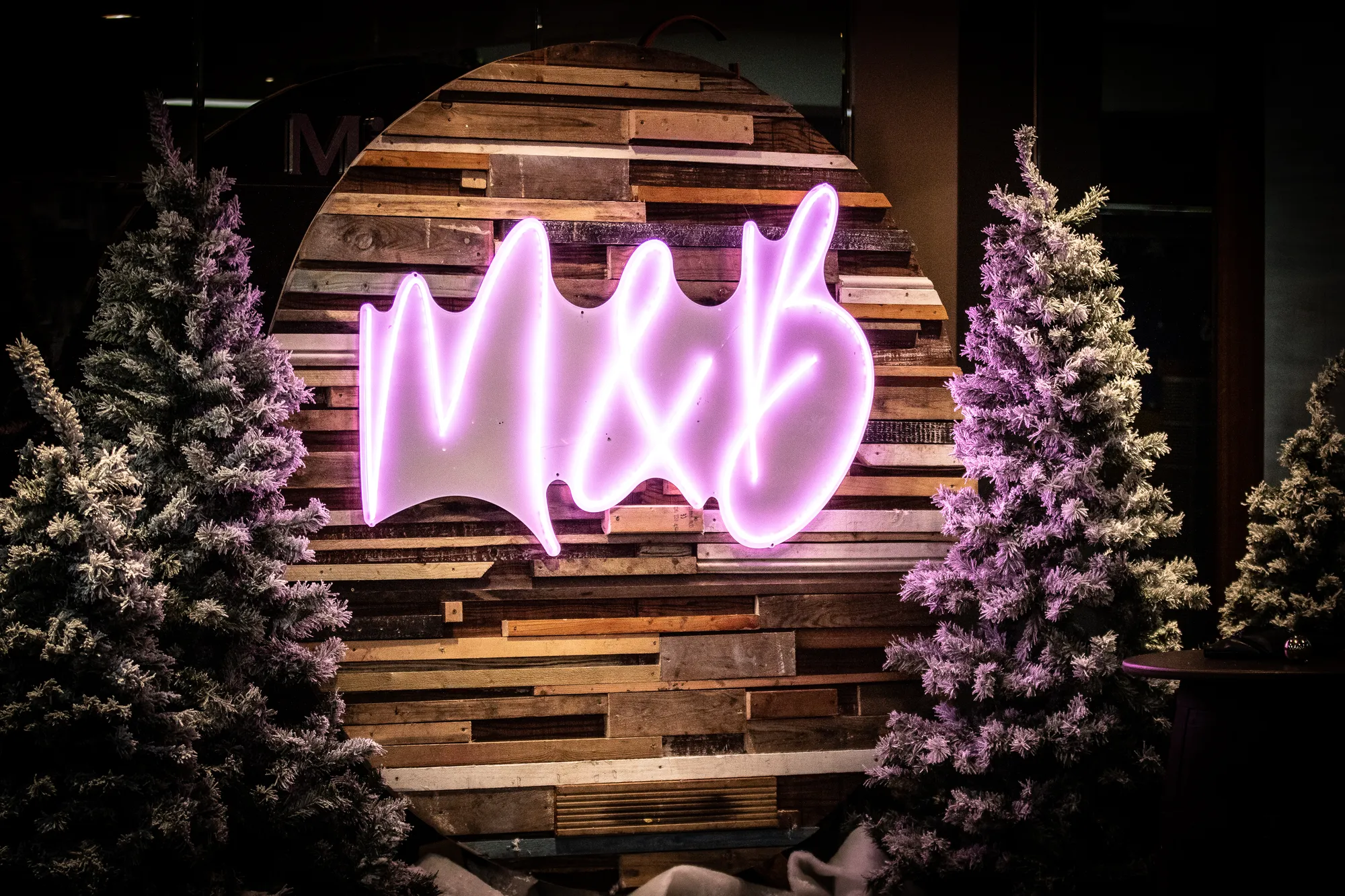 Reclaimed Wood Monogram Sign in Pink Neon