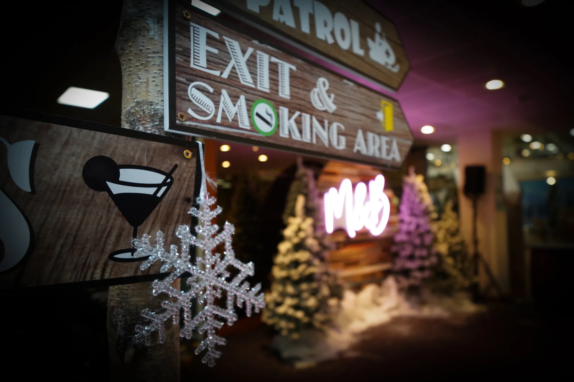 Ski Lodge Wayfinding Signage with Snowflake Detail