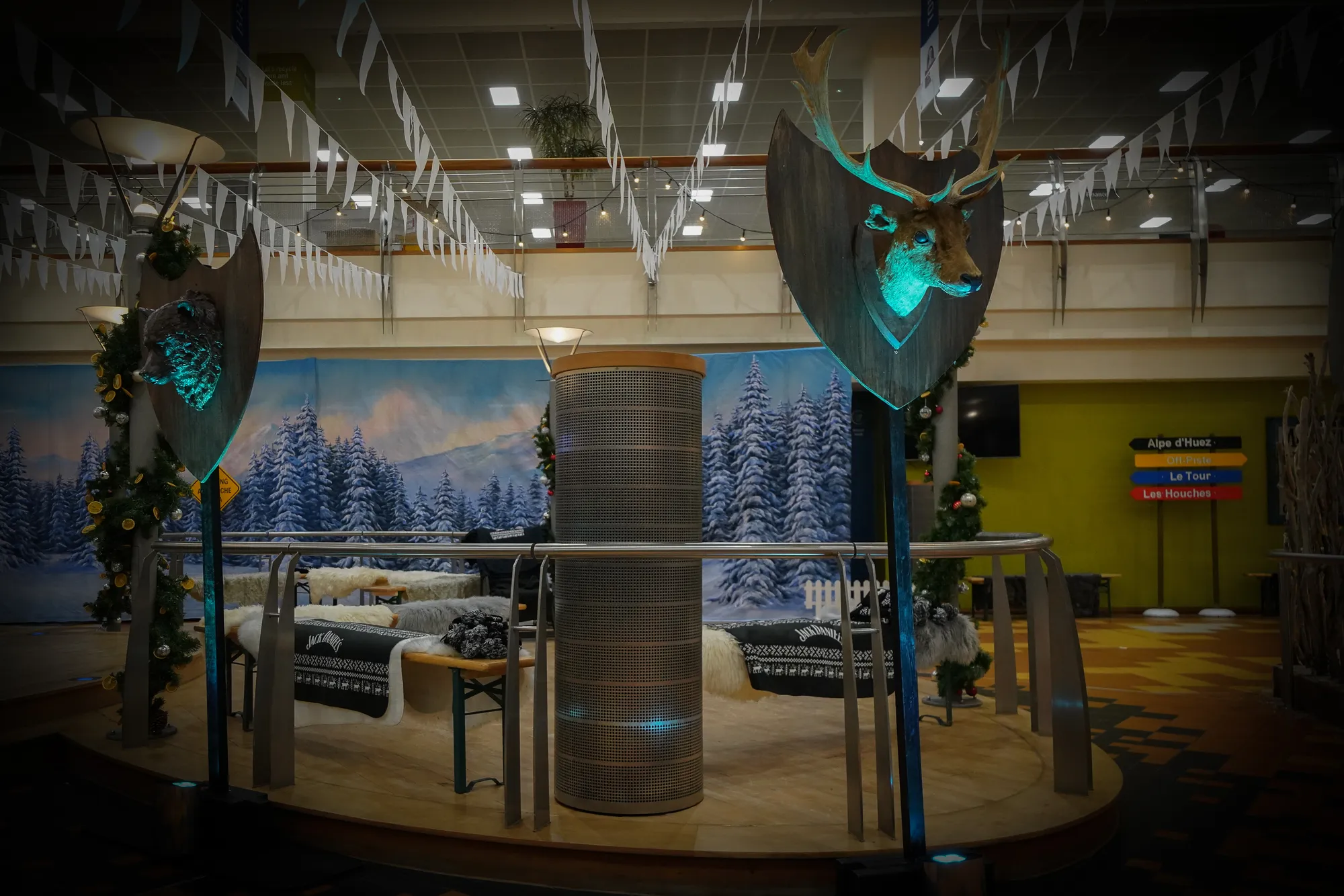 Stag & Boar Trophy Shields Over Sheepskin Lounge Seating