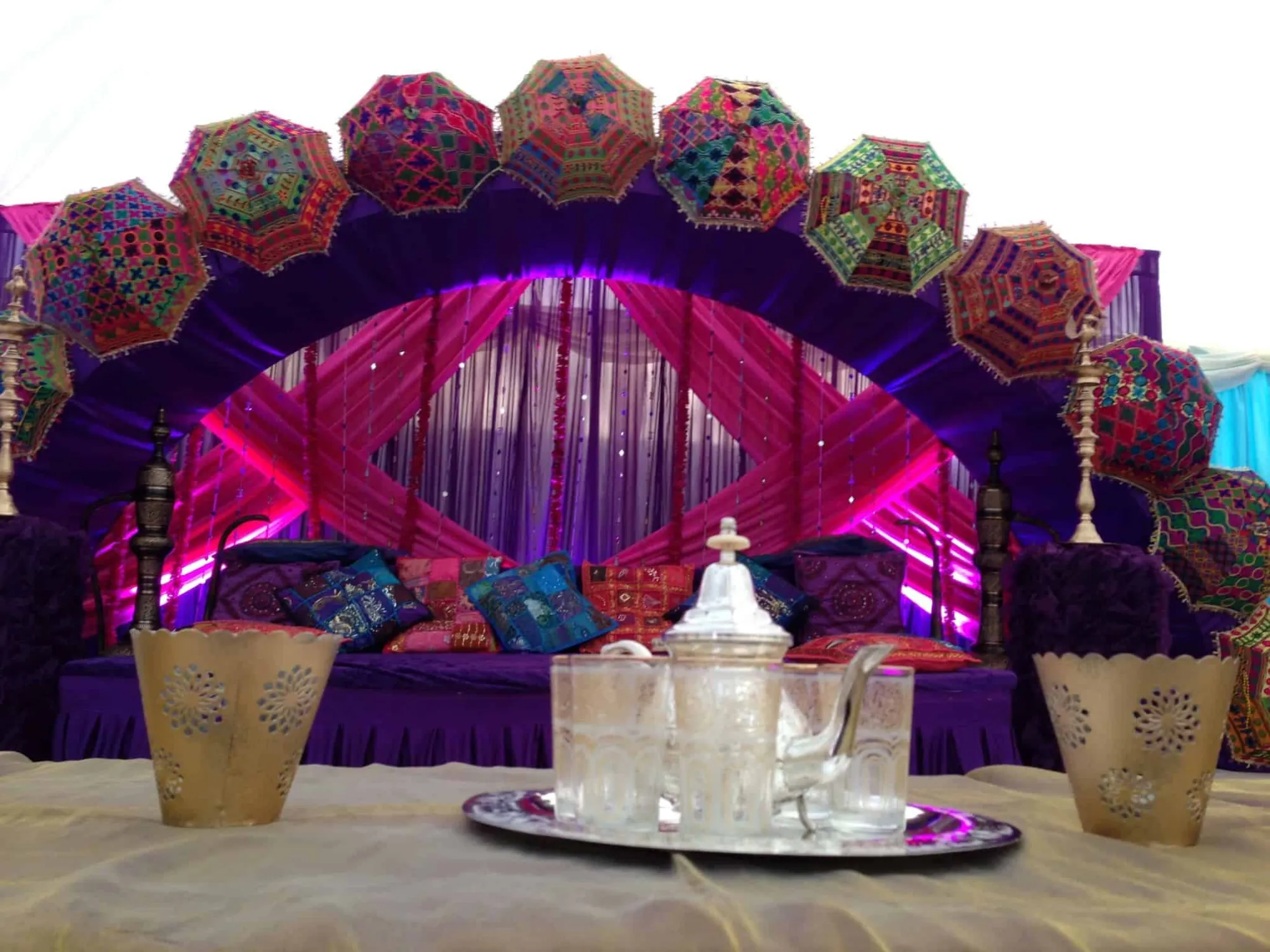 Embroidered Parasol Arch Over a Moroccan Tea Set
