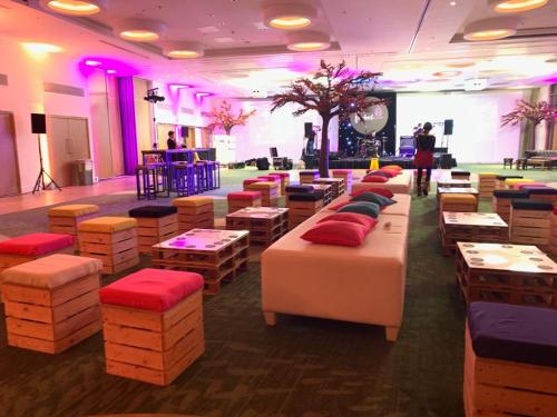 Eventologists-Conference-Decor-Hire-Pallet-Seating-Artificial-Tree-Hire